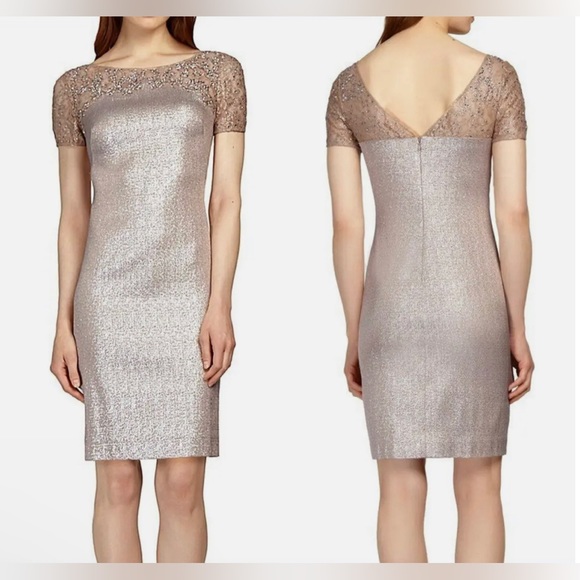 KAY UNGER MET JACQUARD COCKTAIL LACE EMBELLISHED DRESS // SIZE 2 - Picture 11 of 11